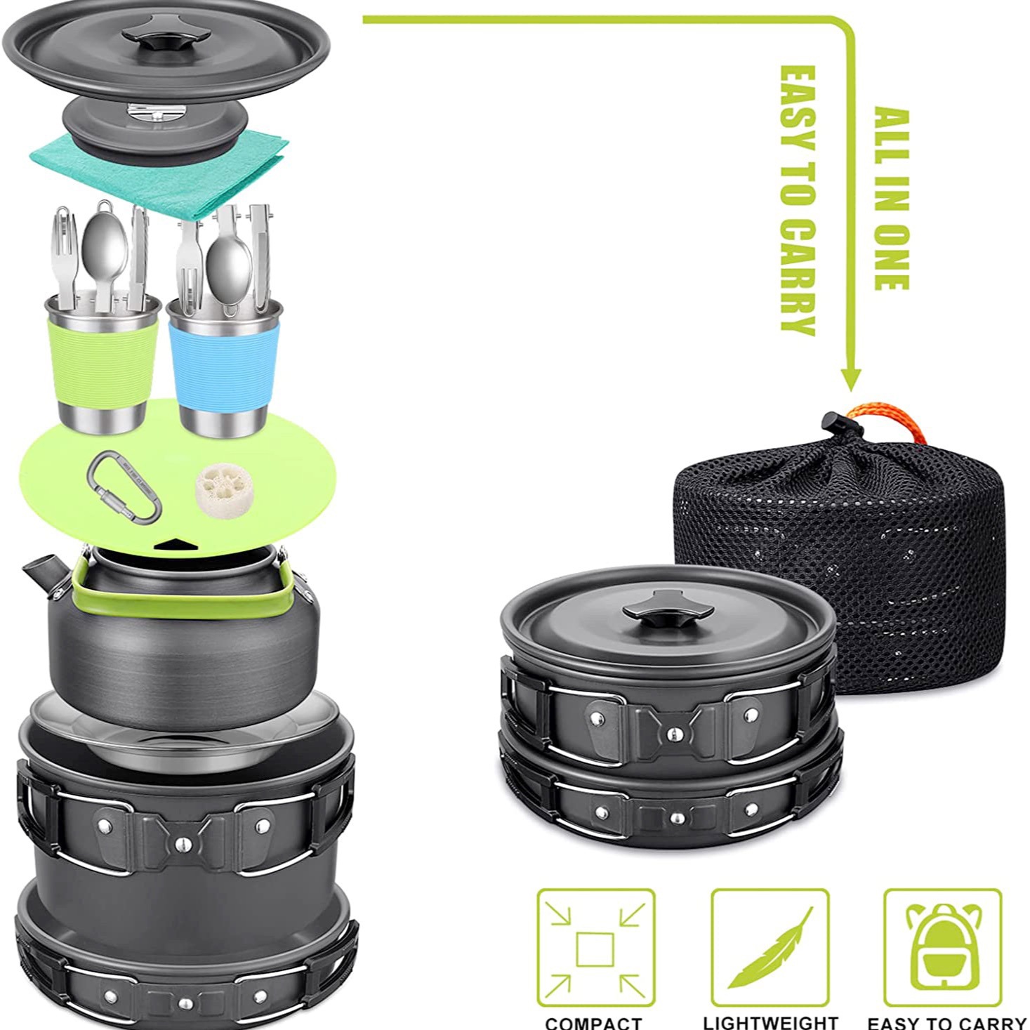 Camping Cooking Backpack - Outdoor Camping Cook Set with Kettle,