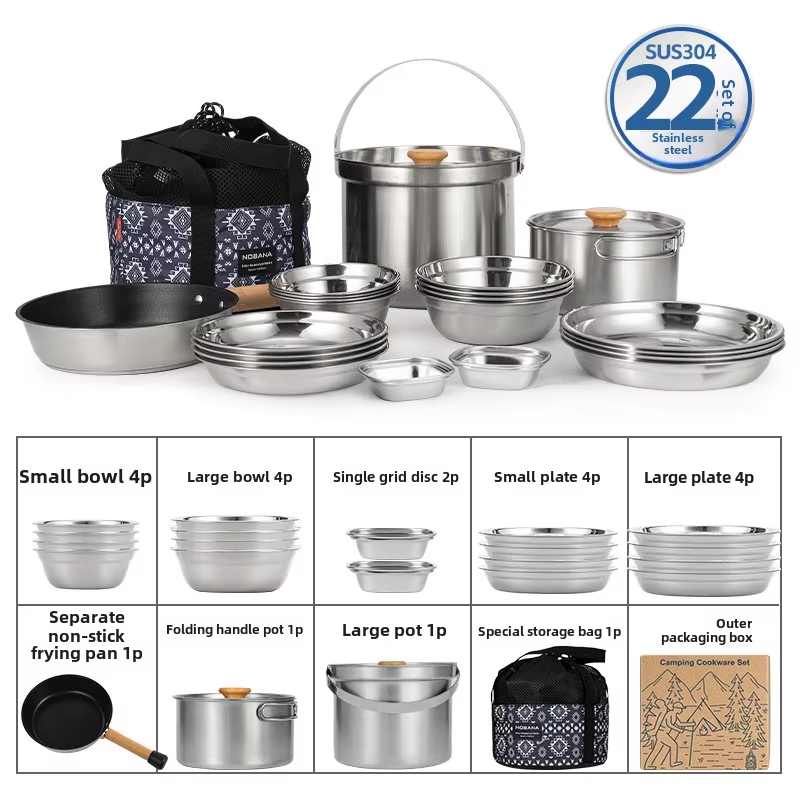 Camping Cooking And Cutlery Set - NOBANA Newest Outdoor Stainless Steel Pot