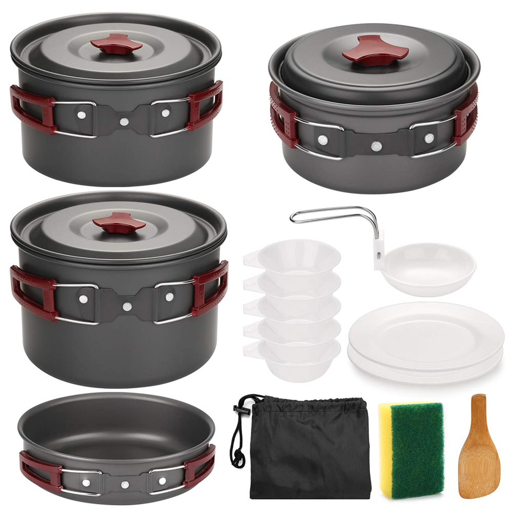 Camping Cooking Pots And Pans Set - Outdoor Camping Cookware Kit Non Stick