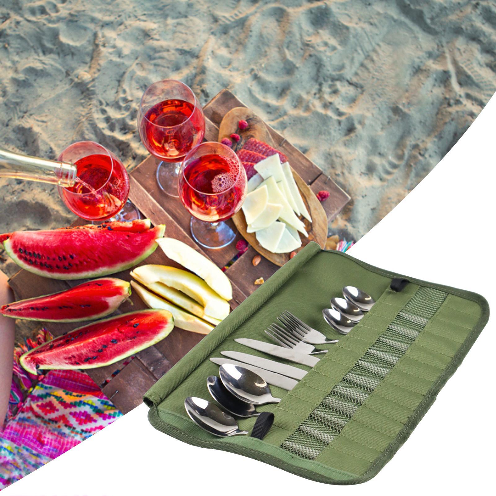 Camping Tableware Roll Bag Kit - Camping Cooking Utensil Holder 评论和价格