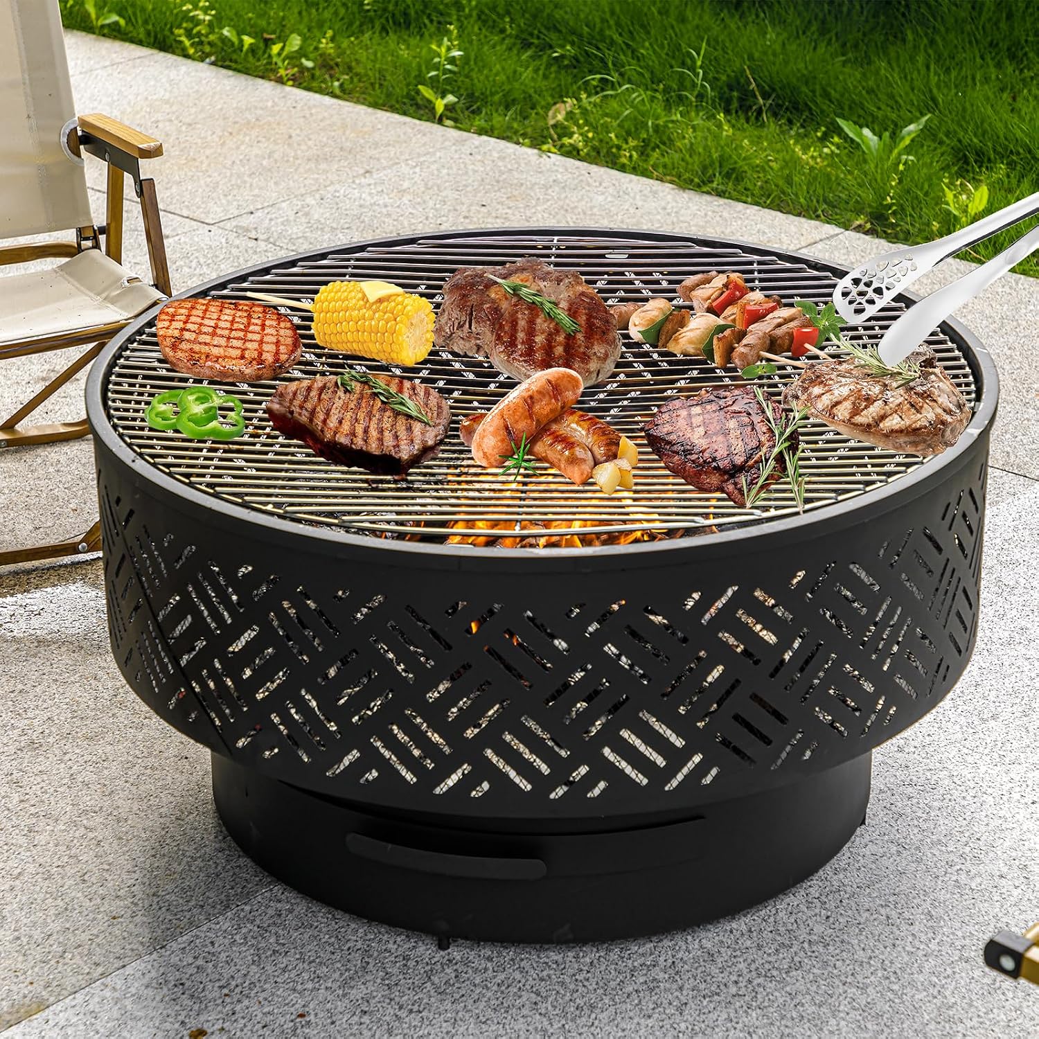 32 Inch Round Metal Wood Burni - Camping Cooking Fire Pit 评论和价格