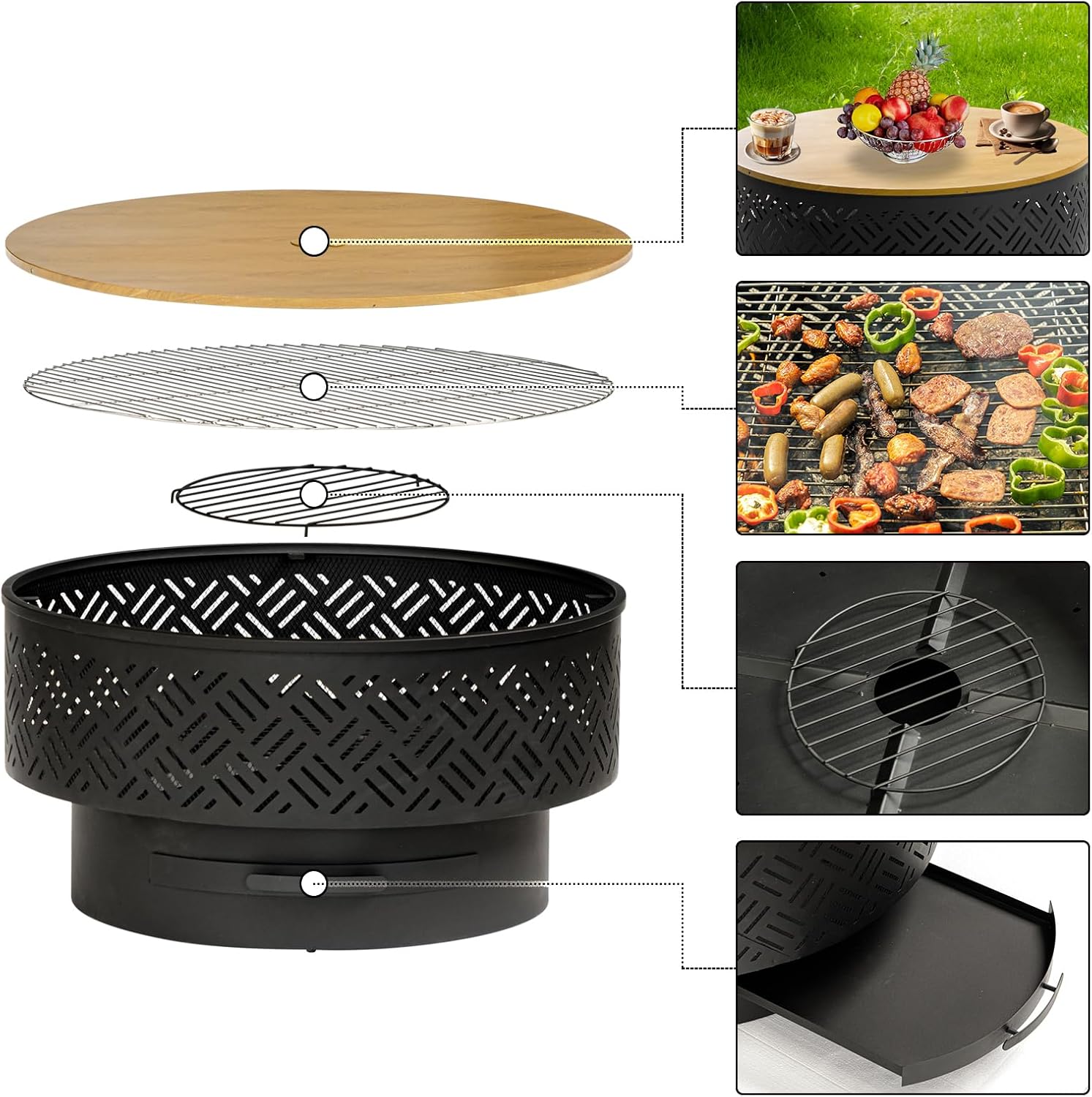 32 Inch Round Metal Wood Burni - Camping Cooking Fire Pit 评论和价格
