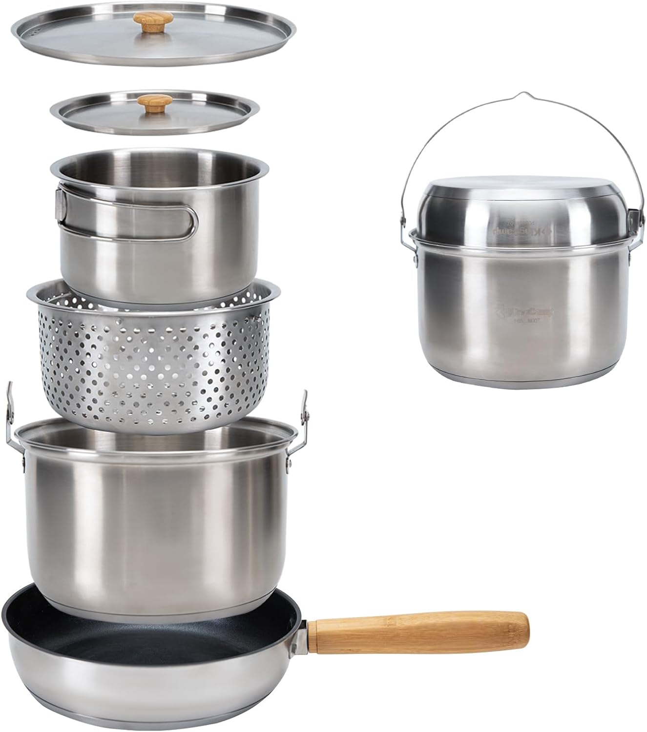 304 Stainless Steel Camping Co - Camping Cooking Pots And Pans Set 评论和价格