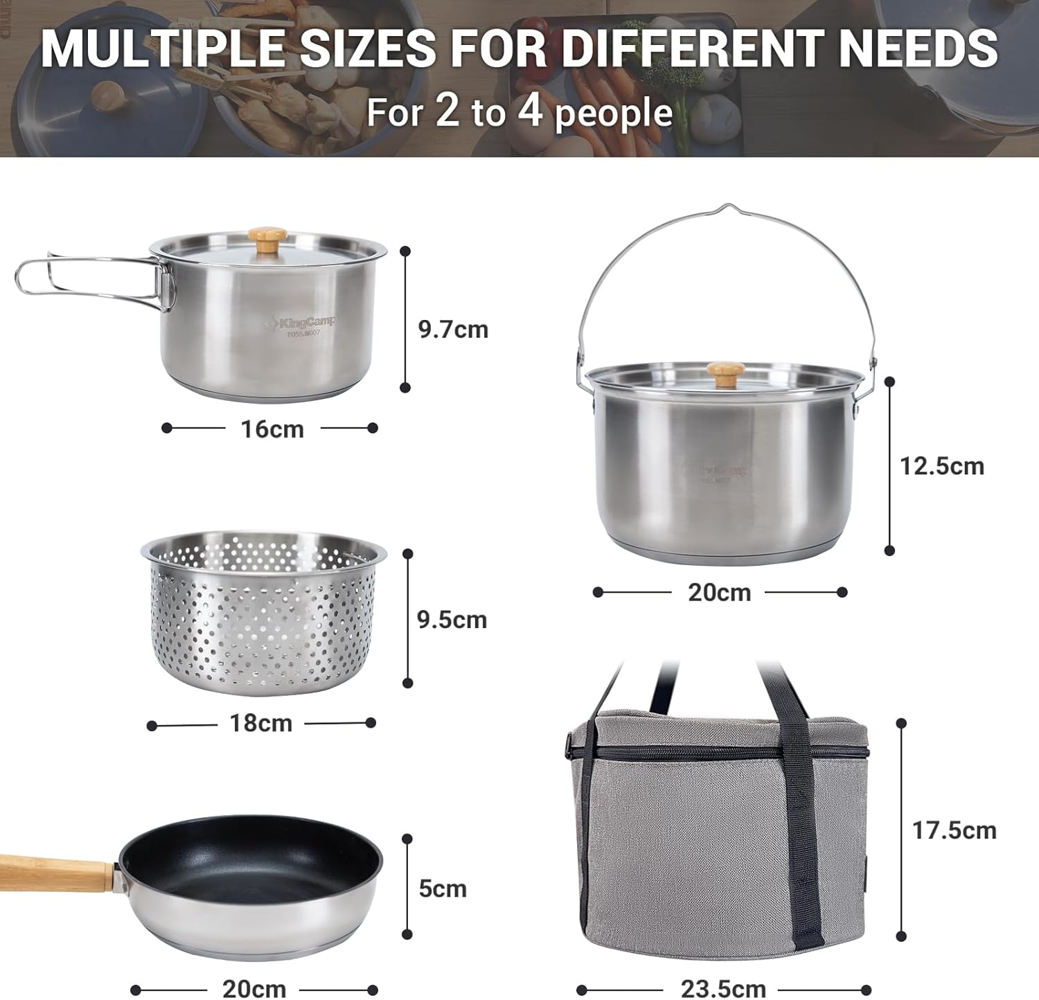 304 Stainless Steel Camping Co - Camping Cooking Pots And Pans Set 评论和价格