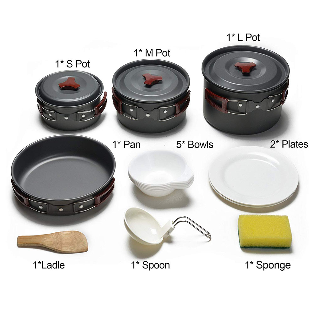 Outdoor Camping Cookware Kit N - Camping Cooking Pots And Pans Set 评论和价格