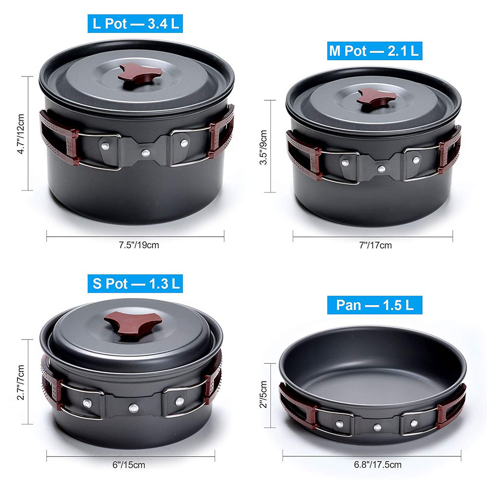 Outdoor Camping Cookware Kit N - Camping Cooking Pots And Pans Set 评论和价格